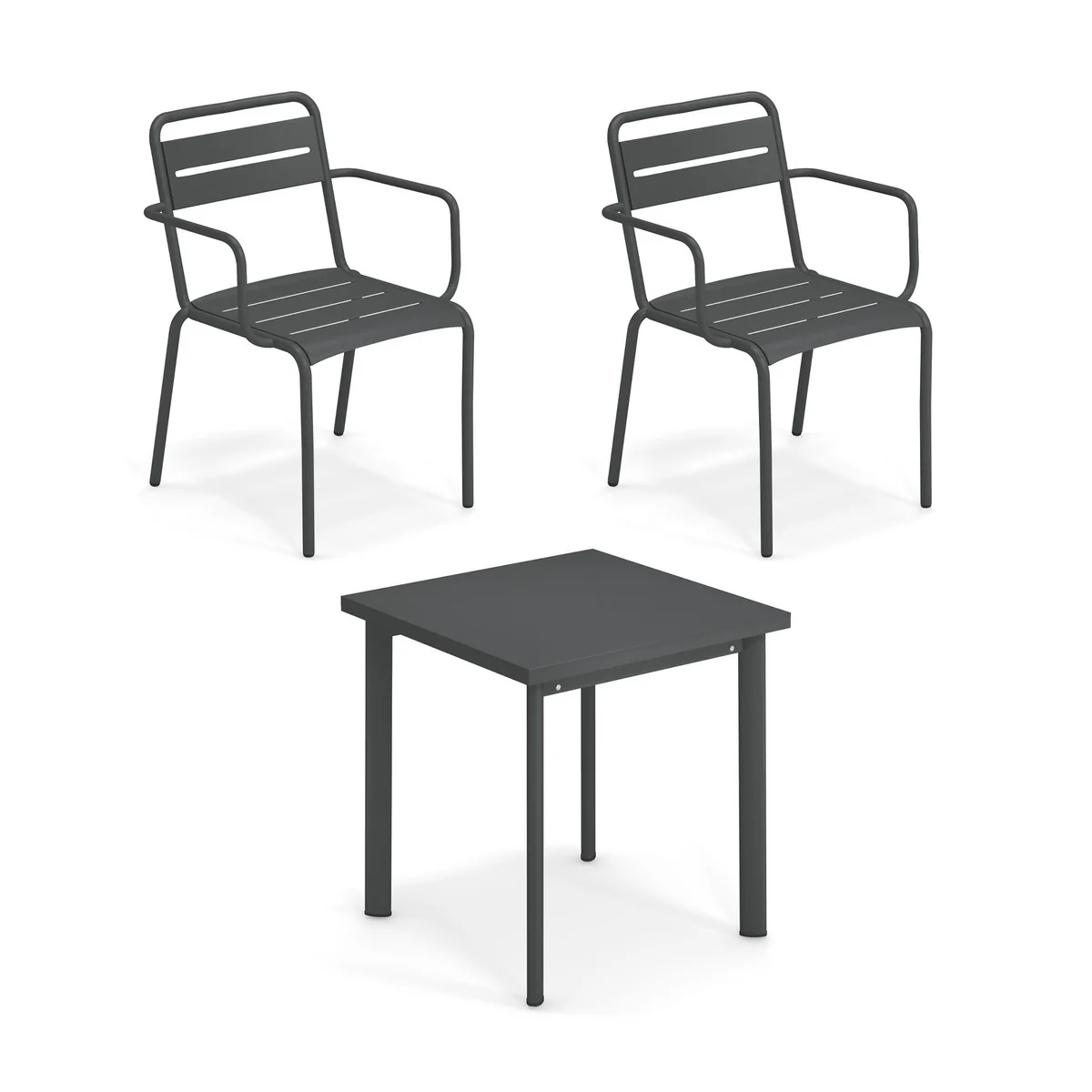 Emu - Star Outdoor Tisch 70 x 70 cm + Armlehnstuhl (2er-Set)