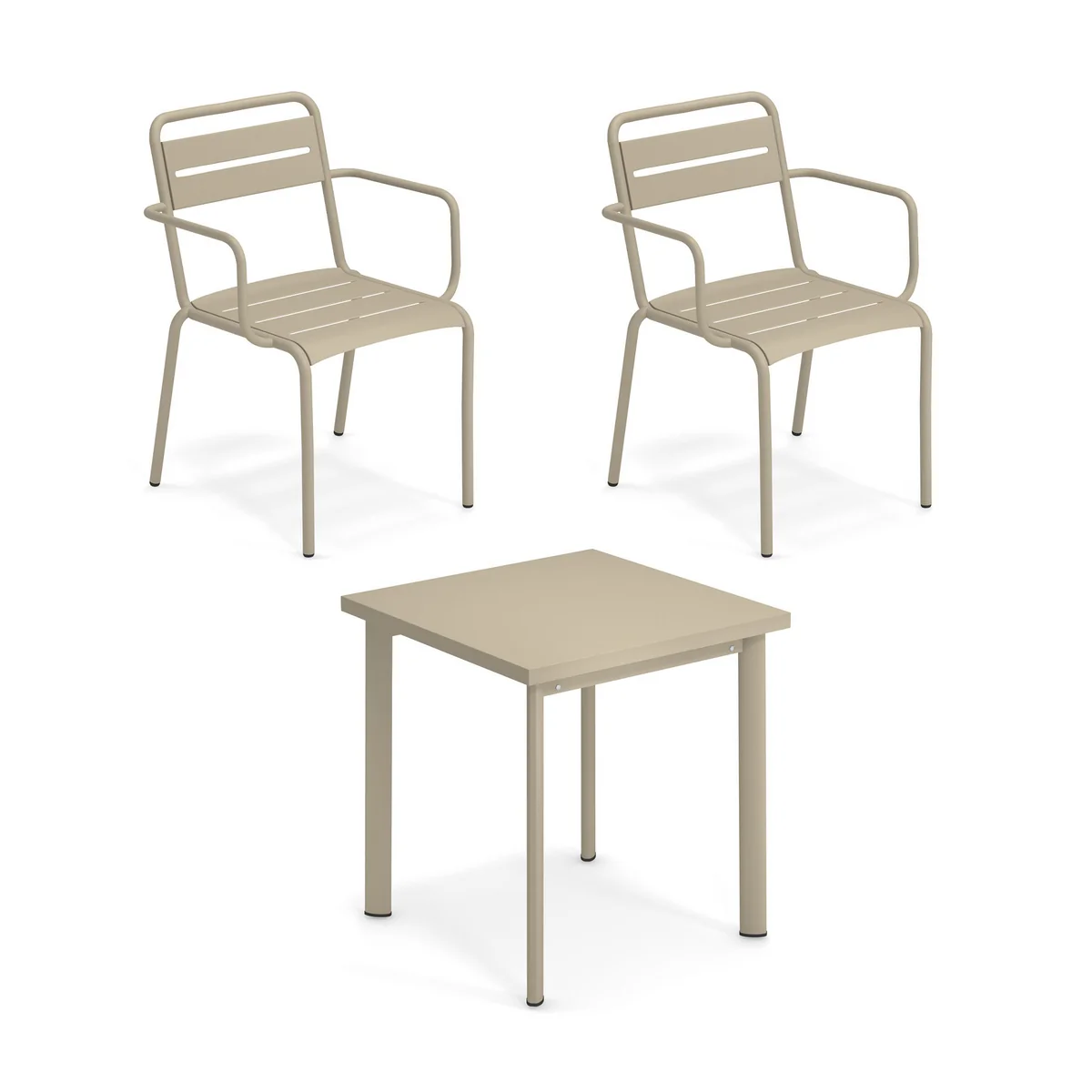 Emu - Star Outdoor Tisch 70 x 70 cm + Armlehnstuhl (2er-Set)