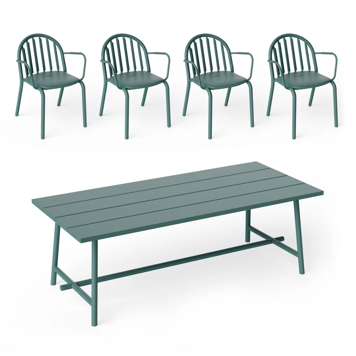 Fatboy - Fred's Outdoor Tisch 220 x 100 cm + Armlehnstuhl (4er Set)