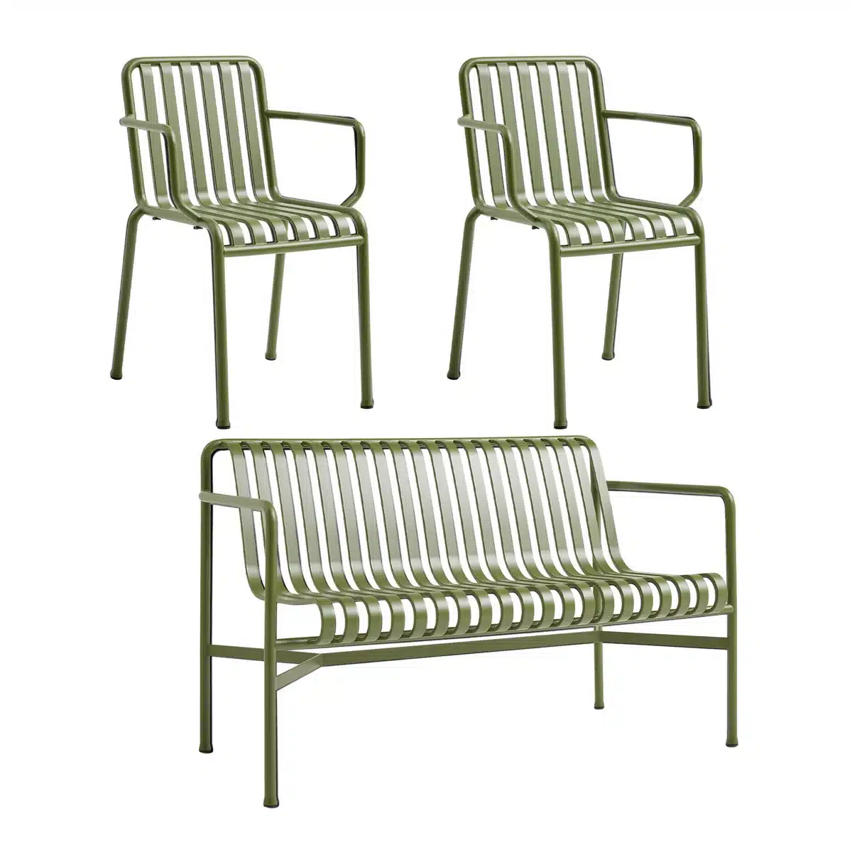 HAY - Palissade Dining Bench + 2x Armlehnenstuhl